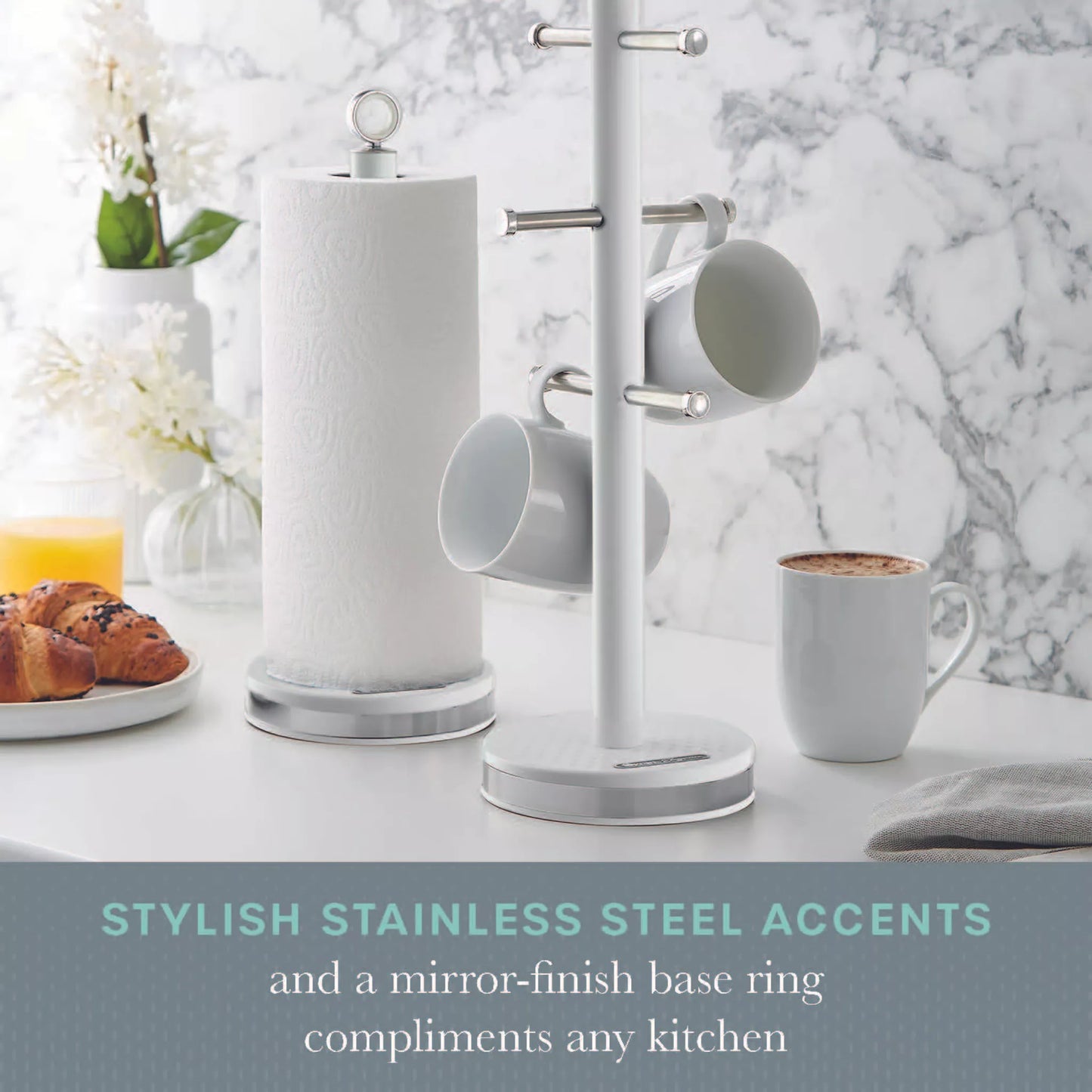 Swan Swan Elegance Bread Bin, Canisters, Mug Tree & Towel Pole Storage Set (White)