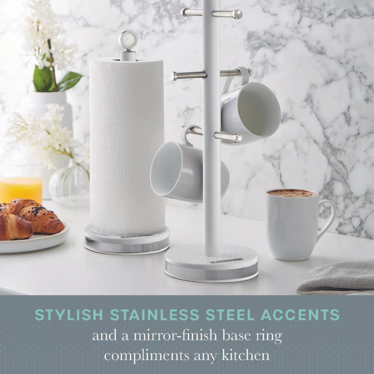 Swan Swan Elegance Bread Bin, Canisters, Mug Tree & Towel Pole Storage Set (White)