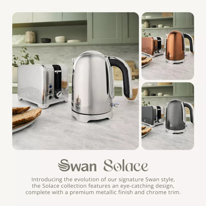 Swan Swan Solace Jug Kettle & 2 Slice Toaster Kitchen Set (Silver Stainless Steel)
