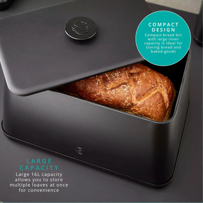 Swan Swan Stealth Bread Bin & Canisters Kitchen Storage Set (Matt Black)