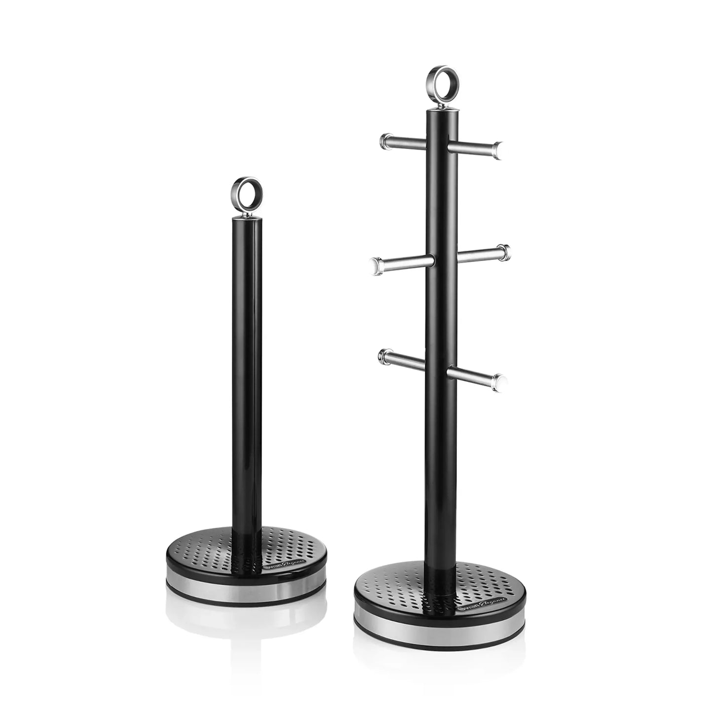 Swan Swan Elegance Bread Bin, Canisters, Mug Tree & Towel Pole Storage Set (Black)