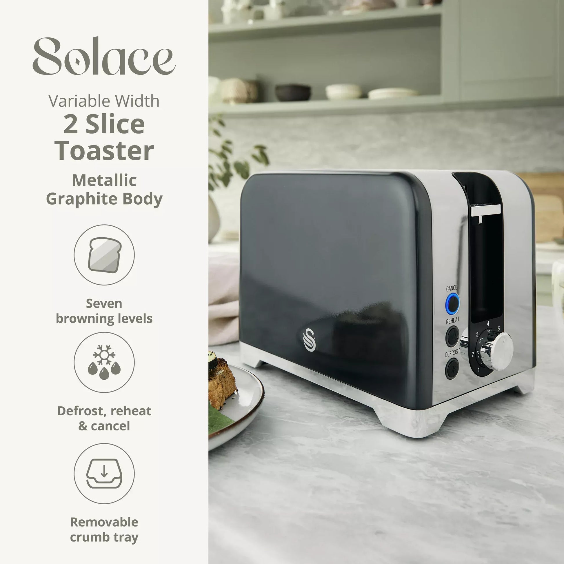 Swan Swan Solace Jug Kettle & 2 Slice Toaster Kitchen Set (Graphite)