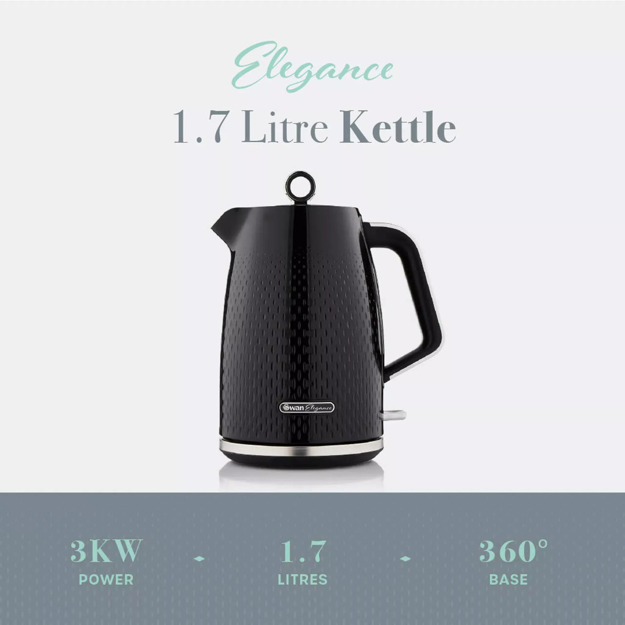 Swan Elegance Kettle, Toaster, Bread Bin, Canisters, Mug Tree & Towel Pole Set (Black)