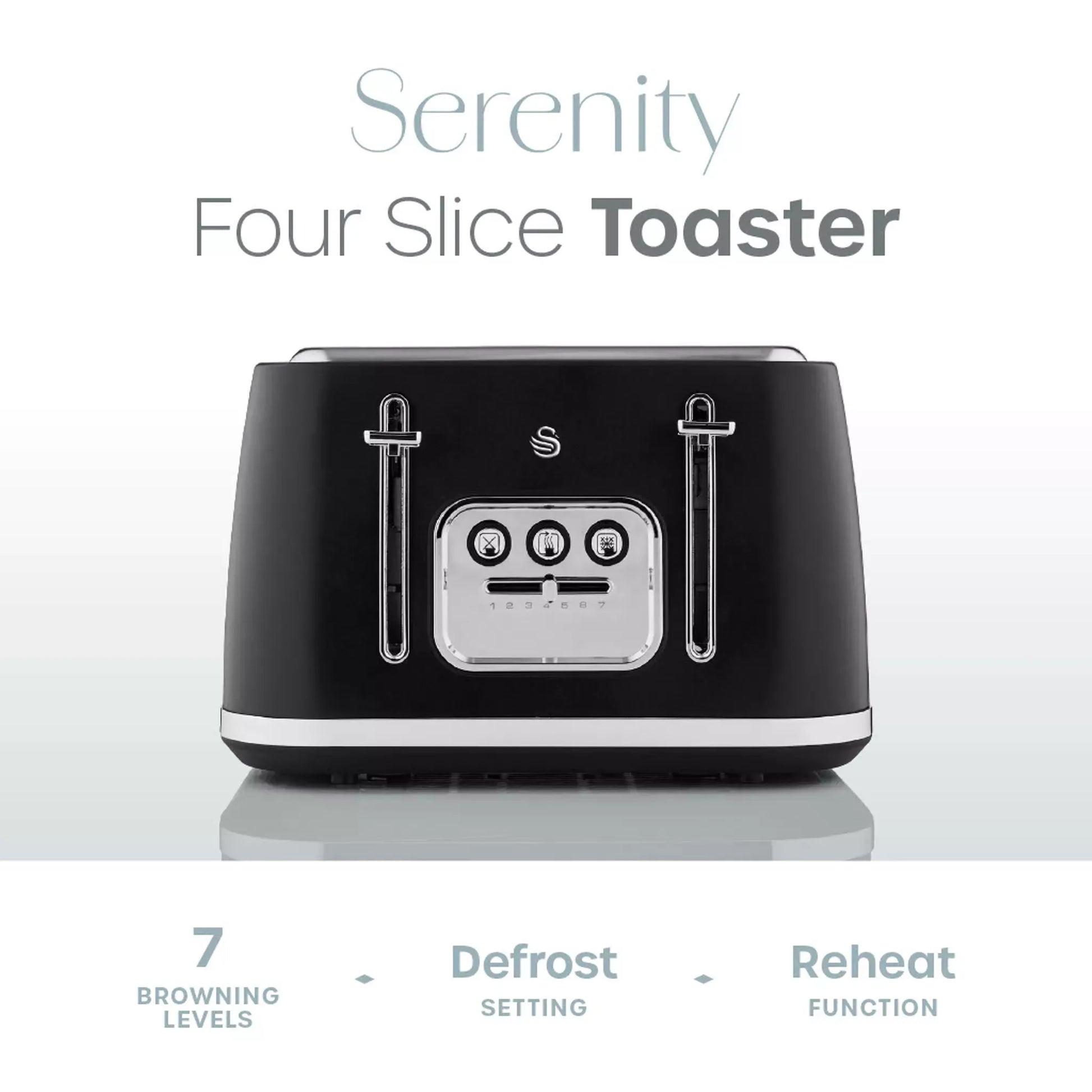 Swan Swan Serenity Kettle, 4 Slice Toaster, Bread Bin & Canisters Kitchen Set (Black)