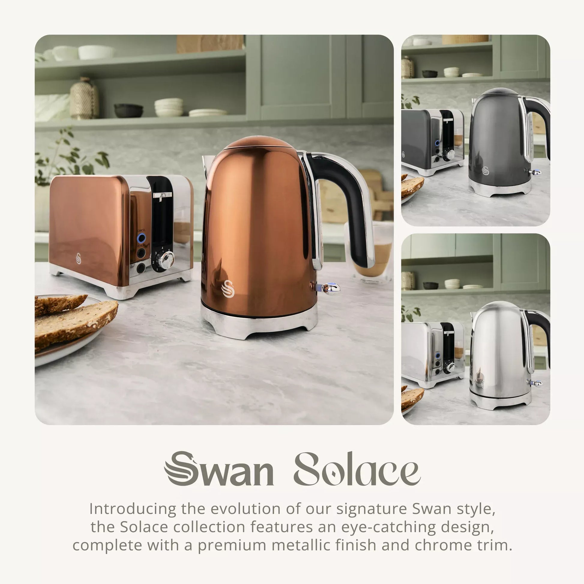 Swan Swan Solace Jug Kettle & 2 Slice Toaster Kitchen Set (Copper)