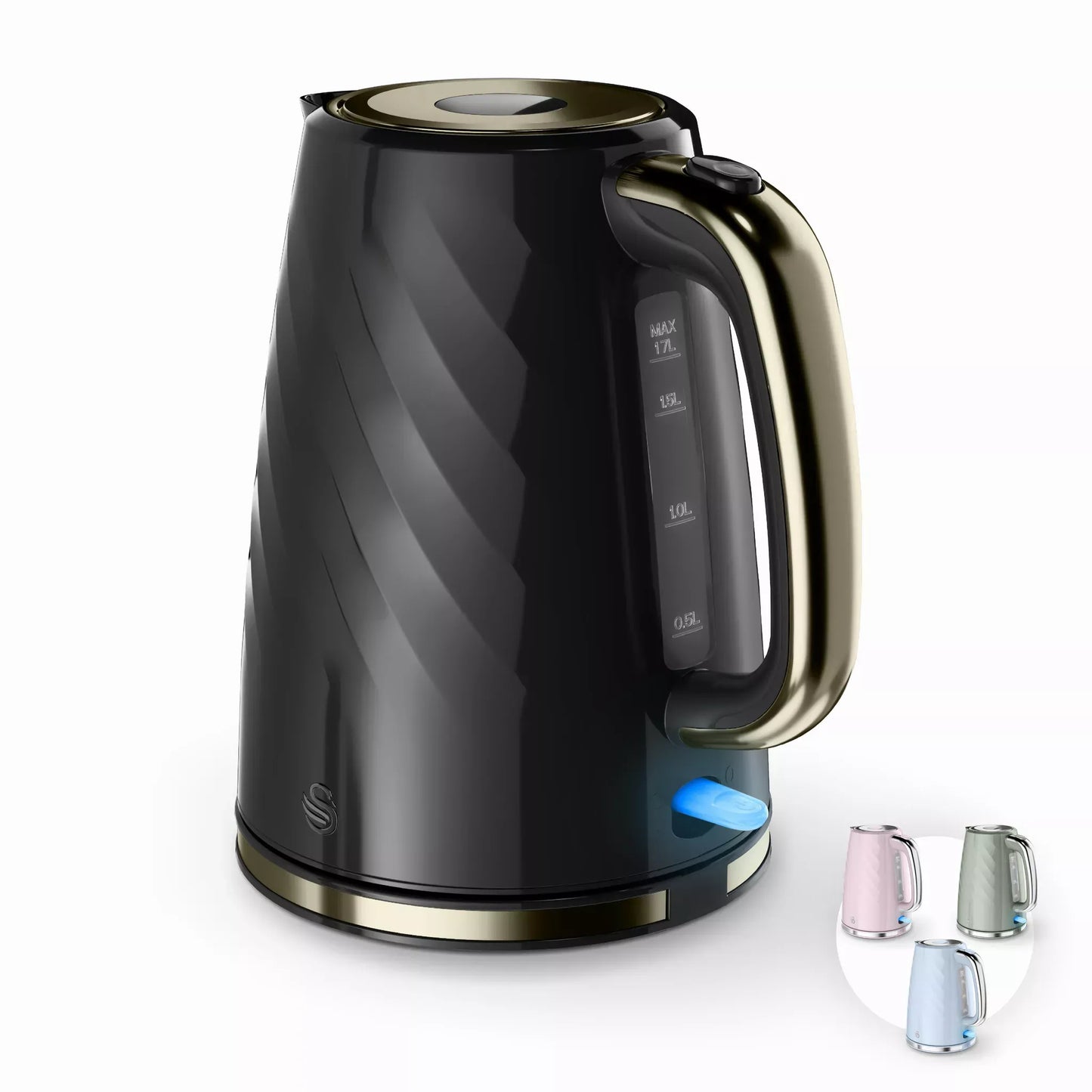 Swan Windsor Textured Kettle & 2 Slice Toaster Set (Black/Gunmetal Brass Trim)