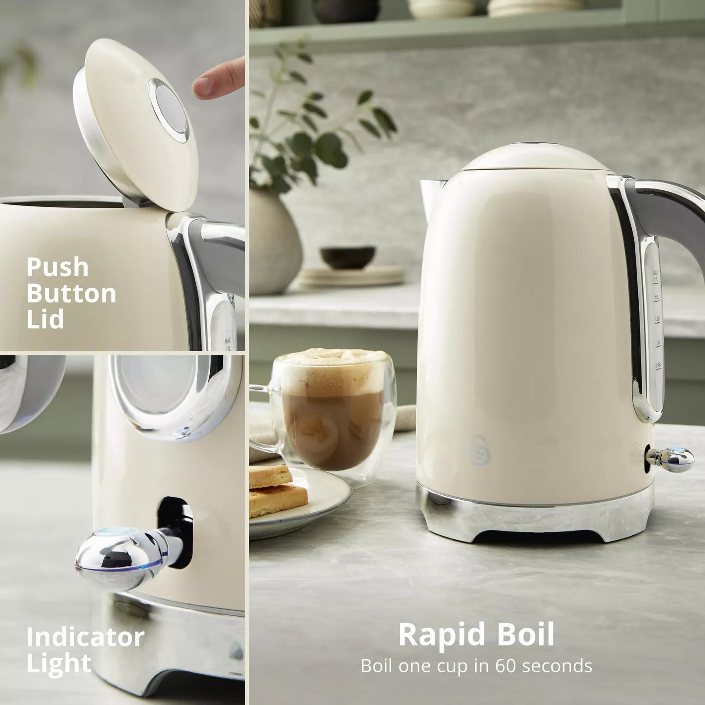 Swan Solace Jug Kettle & 2 Slice Toaster Kitchen Set (Cream) Kettle & Toaster Sets