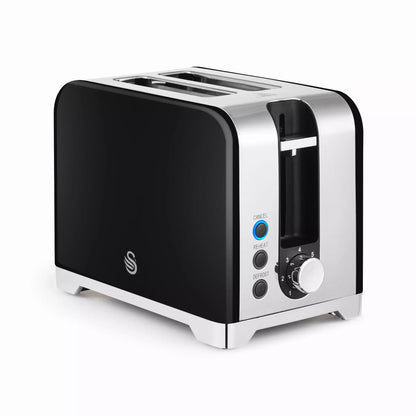 Swan Swan Solace Jug Kettle, 2 Slice Toaster, Bread Bin & Canisters Kitchen Set (Black)