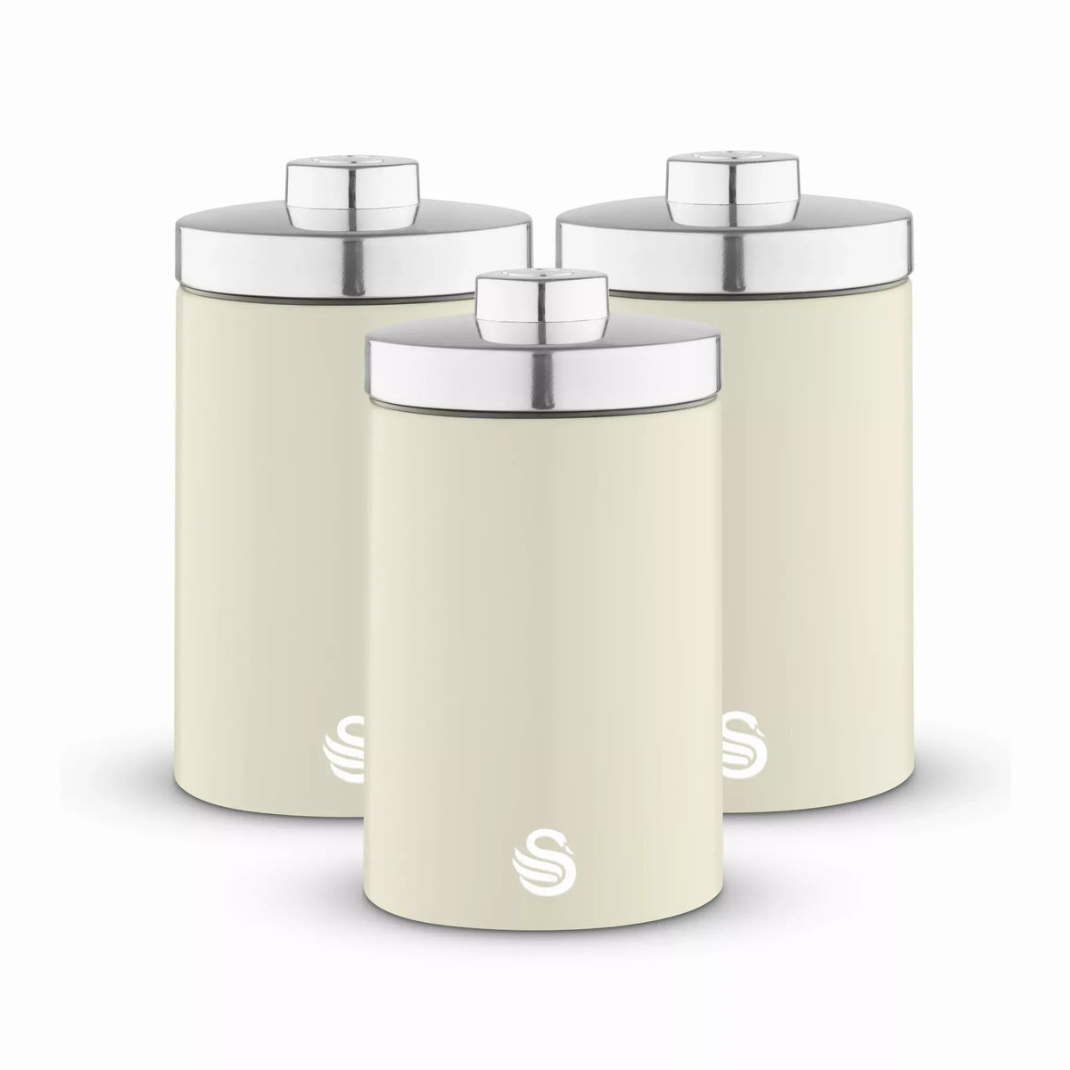 Swan Swan Townhouse Kettle, 2 Slice Toaster, Bread Bin, Canisters Kitchen Set (Cream)