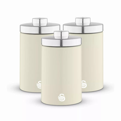 Swan Swan Townhouse Kettle, 2 Slice Toaster, Bread Bin, Canisters Kitchen Set (Cream)