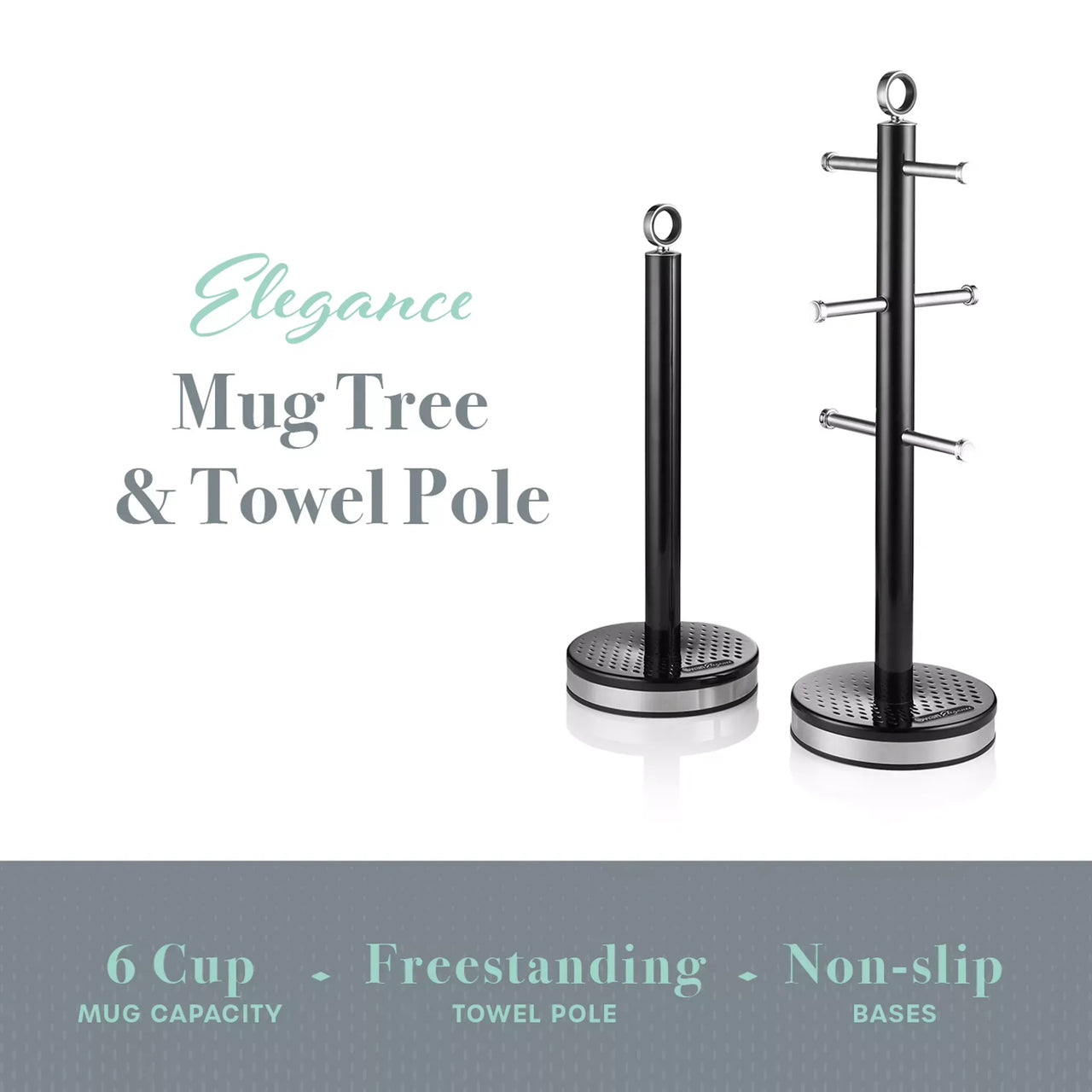 Swan Elegance Kettle, Toaster, Bread Bin, Canisters, Mug Tree & Towel Pole Set (Black)