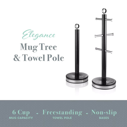Swan Swan Elegance Bread Bin, Canisters, Mug Tree & Towel Pole Storage Set (Black)