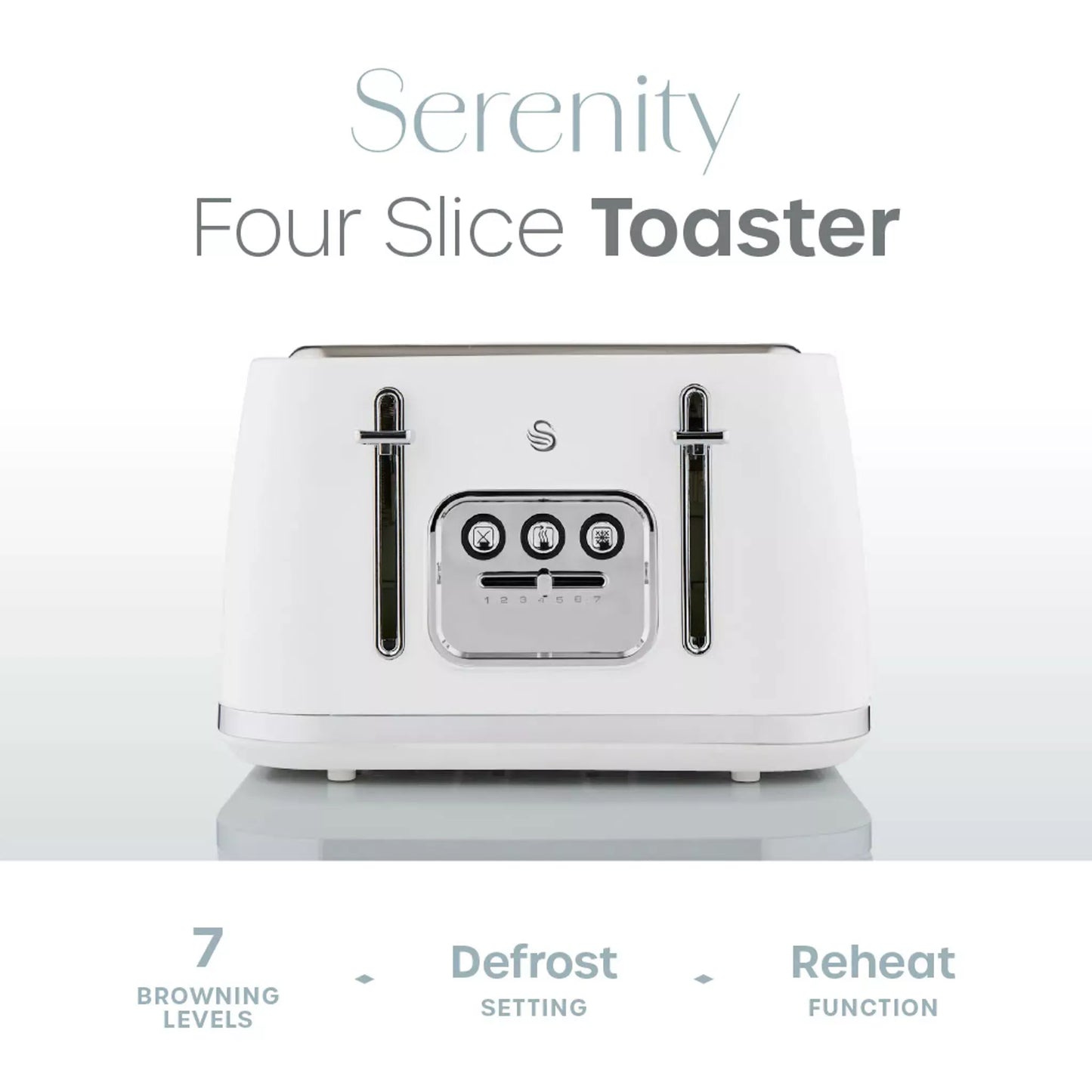 Swan Swan Serenity Kettle, 4 Slice Toaster, Bread Bin & Canisters Kitchen Set (White)