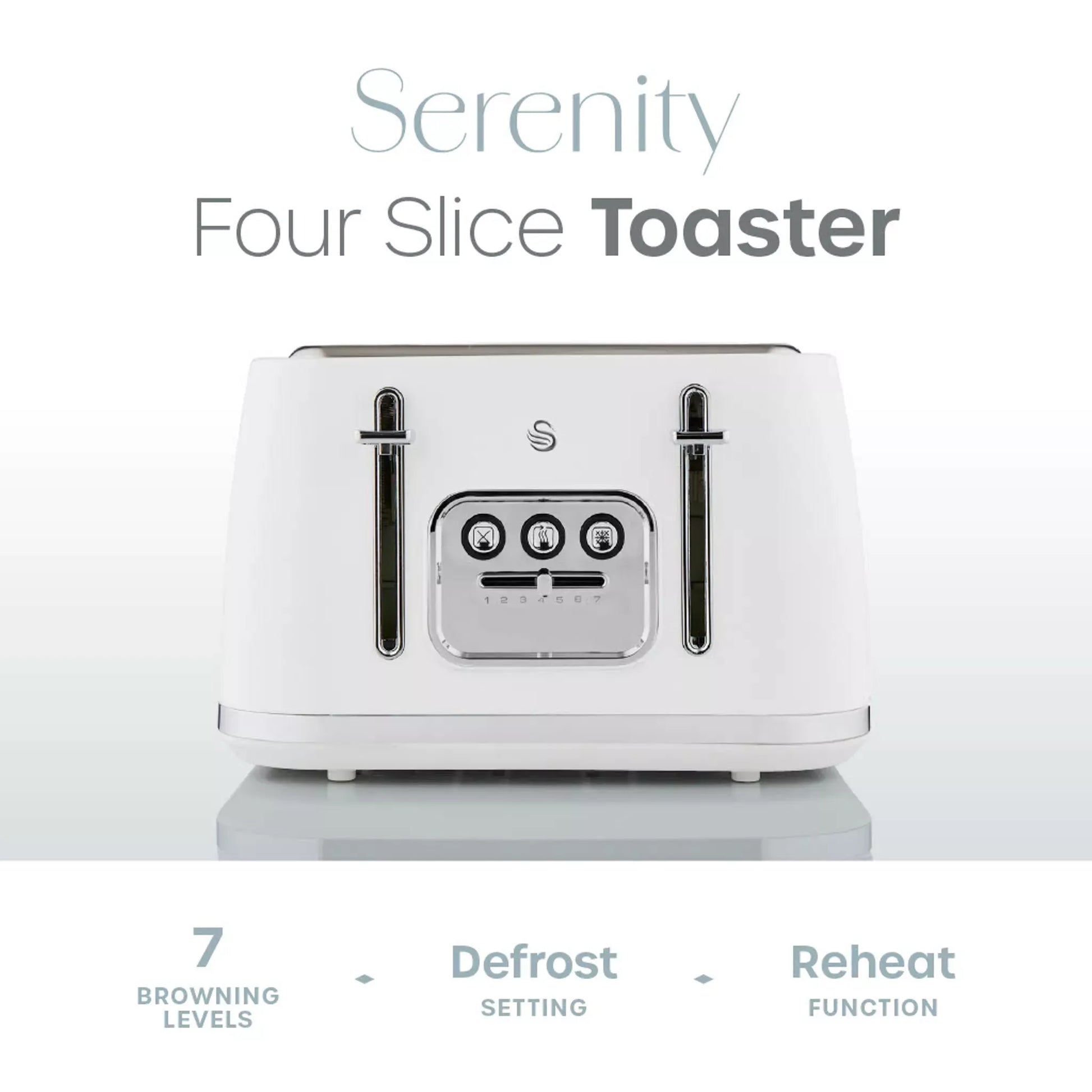 Swan Swan Serenity Kettle, 4 Slice Toaster, Bread Bin & Canisters Kitchen Set (White)