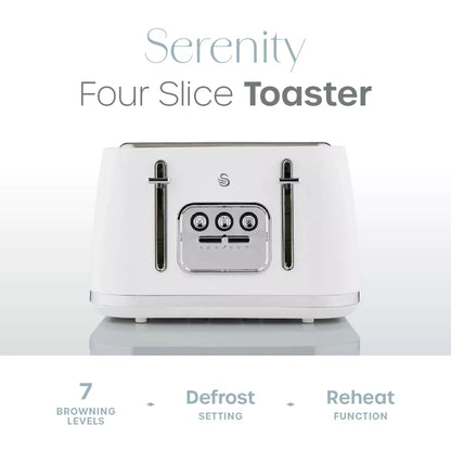 Swan Swan Serenity Kettle, 4 Slice Toaster, Bread Bin & Canisters Kitchen Set (White)