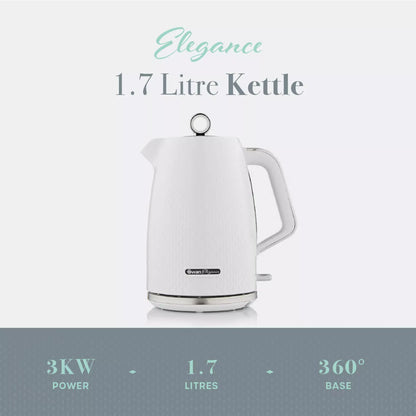 Swan Swan Elegance Kettle, 4 Slice Toaster, Bread Bin, Canisters, Towel Pole & Mug Tree Set (White)