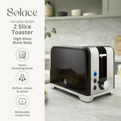Swan Swan Solace Jug Kettle, 2 Slice Toaster, Bread Bin & Canisters Kitchen Set (Black)