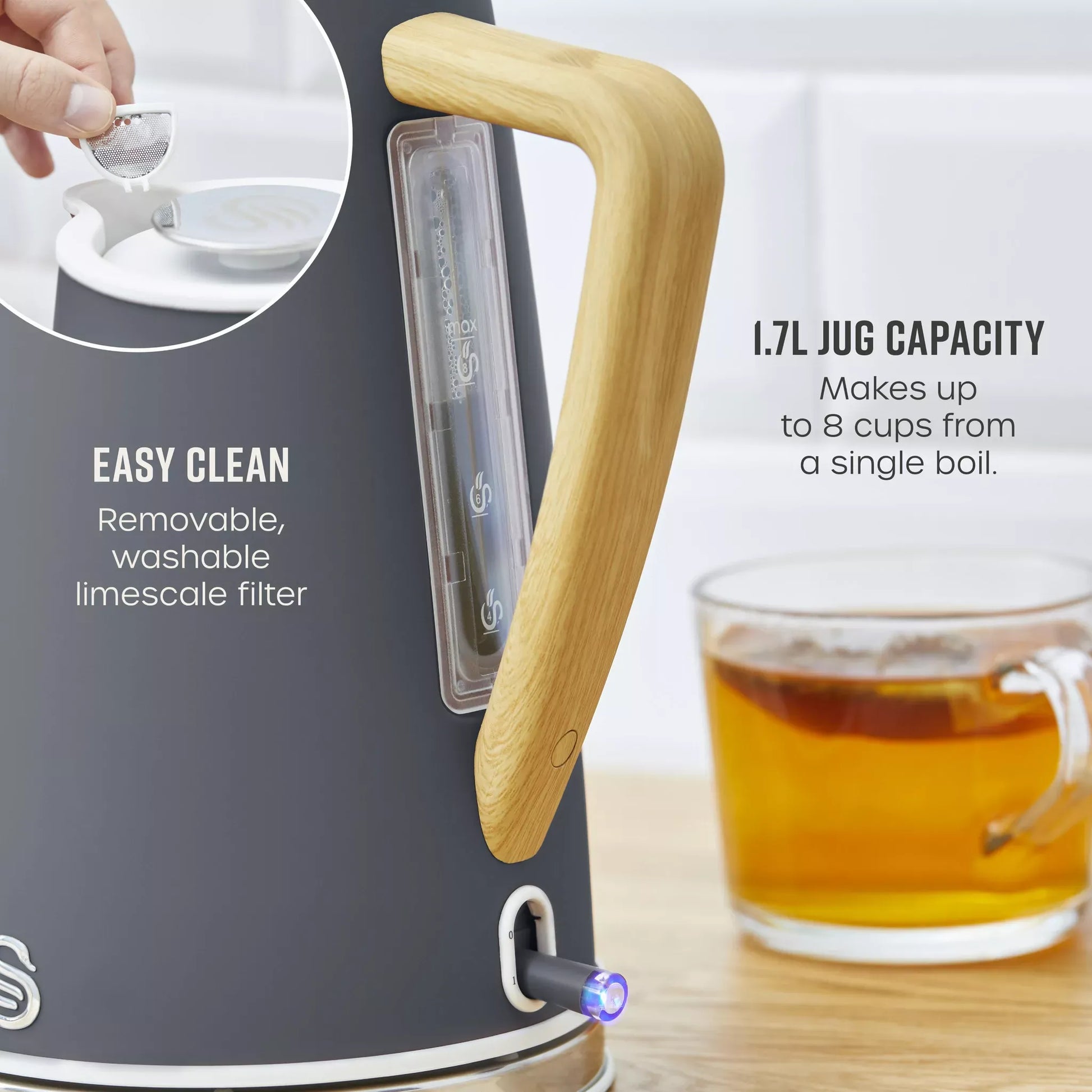 Swan Swan Nordic Kettle, 2 Slice Toaster, Bread Bin & Canisters Kitchen Set (Grey)