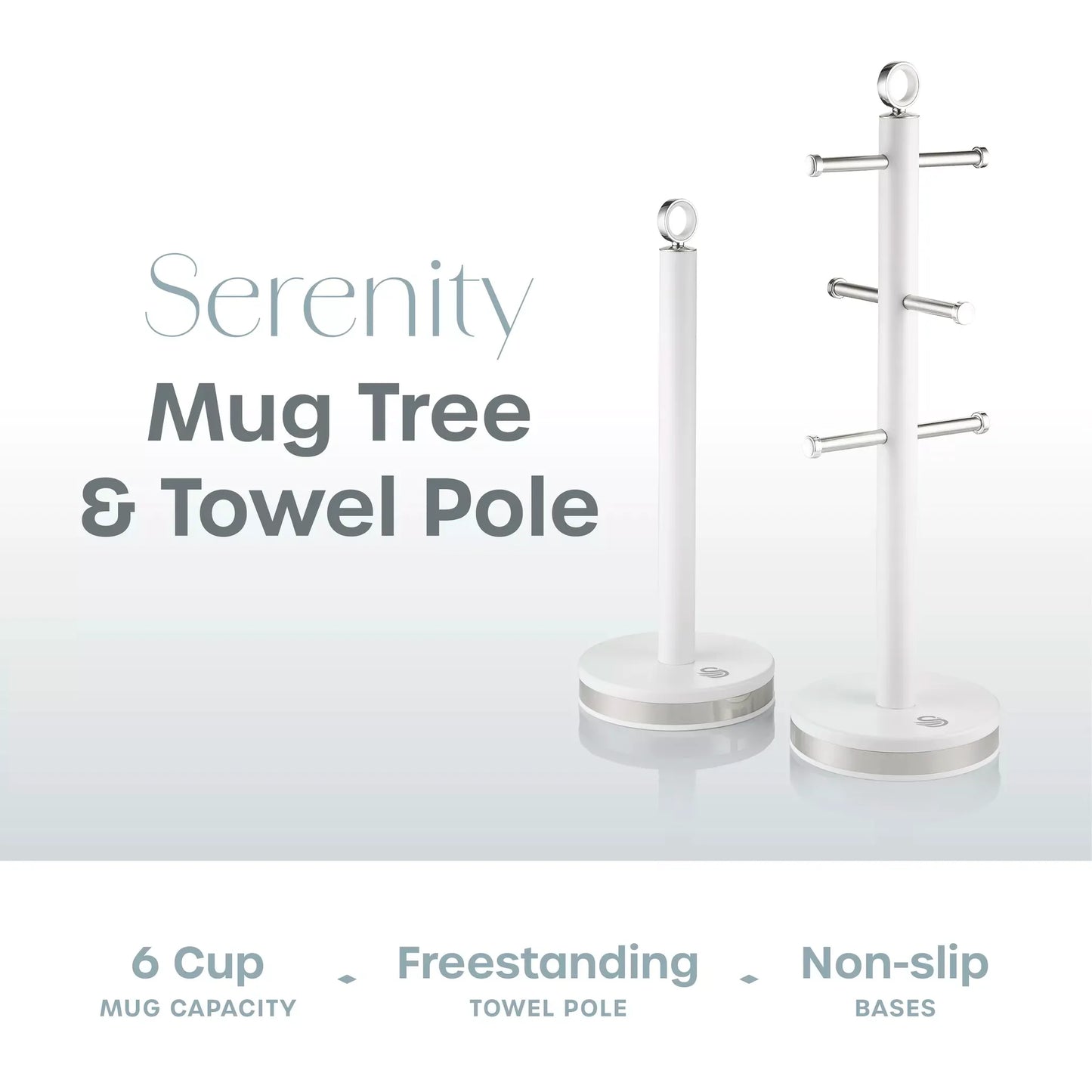 Swan Swan Serenity Bread Bin, Canisters, Mug Tree & Towel Pole Kitchen Storage Set (White)