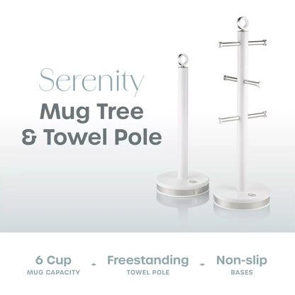 Swan Swan Serenity Bread Bin, Canisters, Mug Tree & Towel Pole Kitchen Storage Set (White)
