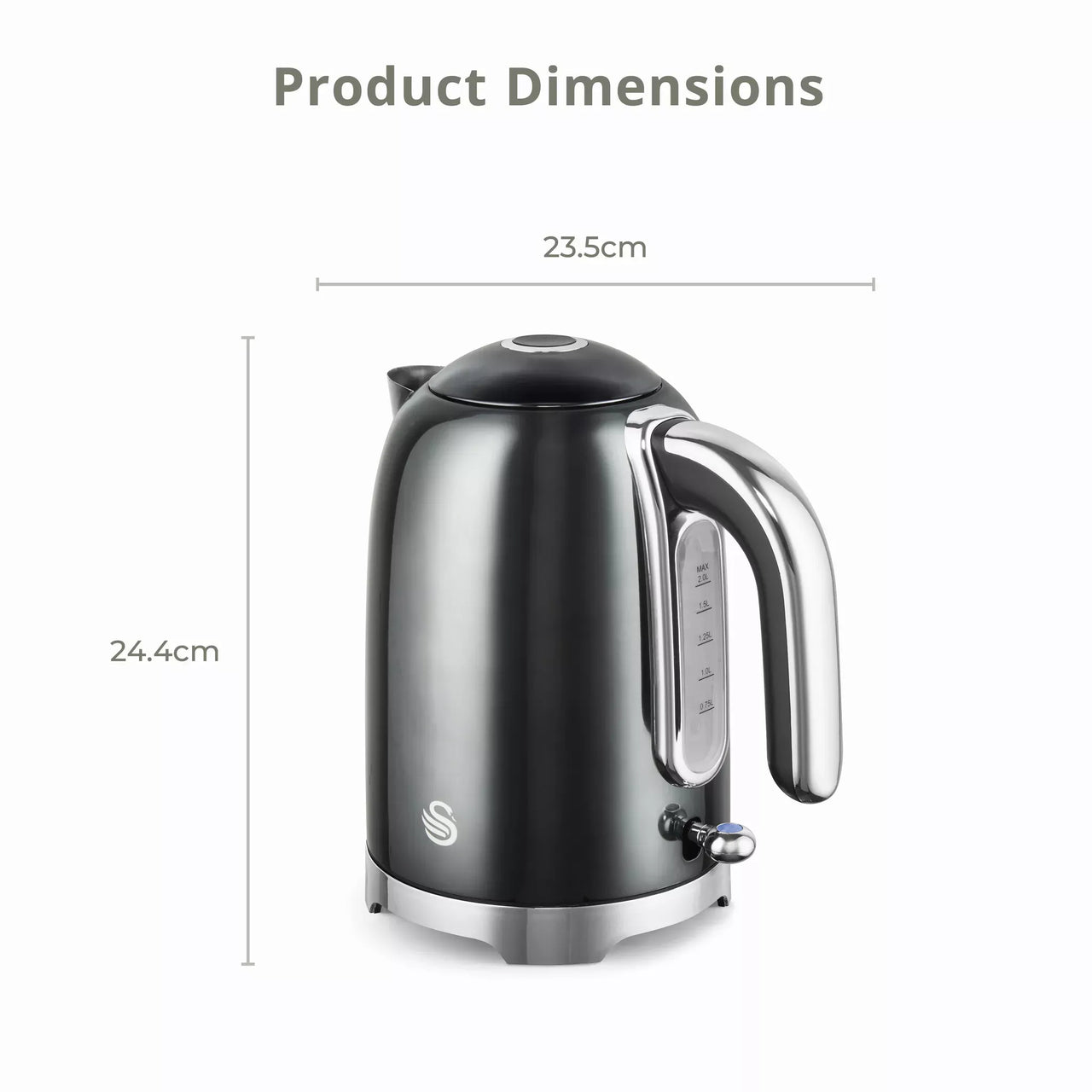 Graphite jug kettle with stainless trim, handle, and spout for easy pouring