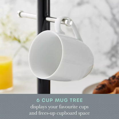 Swan Swan Elegance Bread Bin, Canisters, Mug Tree & Towel Pole Storage Set (Black)