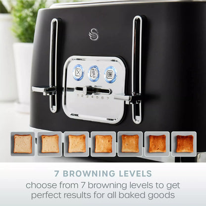 Swan Swan Serenity Kettle, 4 Slice Toaster, Bread Bin & Canisters Kitchen Set (Black)