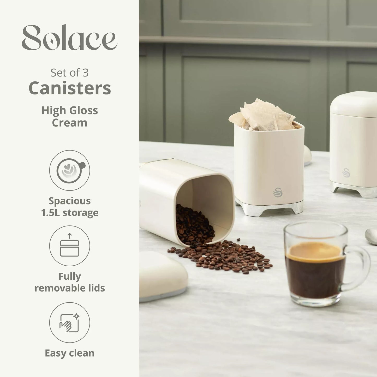 Swan Solace Bread Bin & Canisters Storage Set (Cream) Bread Bin & Canister Sets