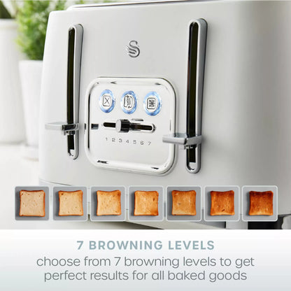 Swan Swan Serenity Kettle, 4 Slice Toaster, Bread Bin & Canisters Kitchen Set (White)