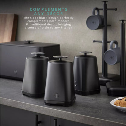 Swan Swan Stealth Bread Bin & Canisters Kitchen Storage Set (Matt Black)