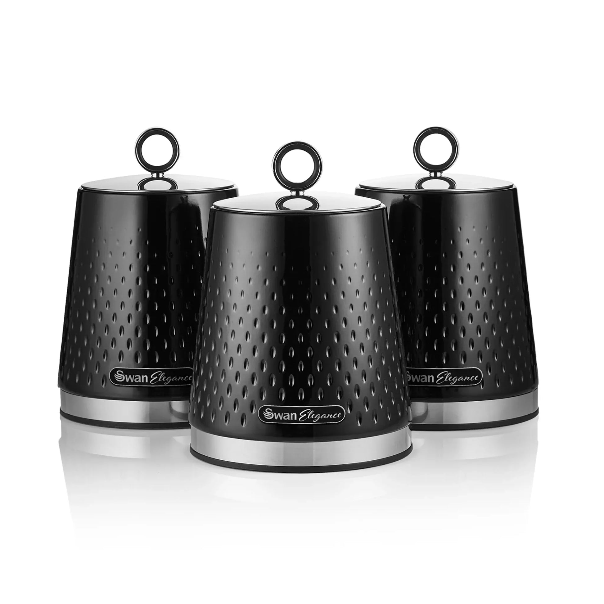 Swan Swan Elegance Kettle, Toaster, Bread Bin, Canisters, Mug Tree & Towel Pole Set (Black)