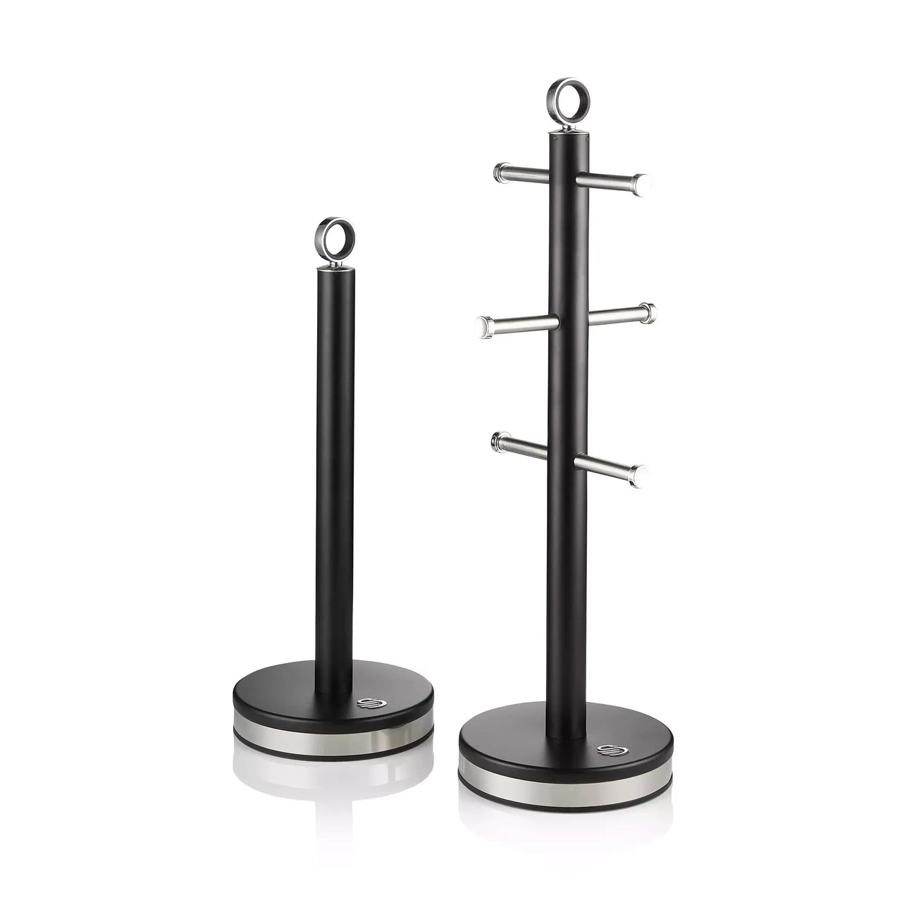 Swan Serenity Bread Bin, Canisters, Mug Tree & Towel Pole Set (Black)