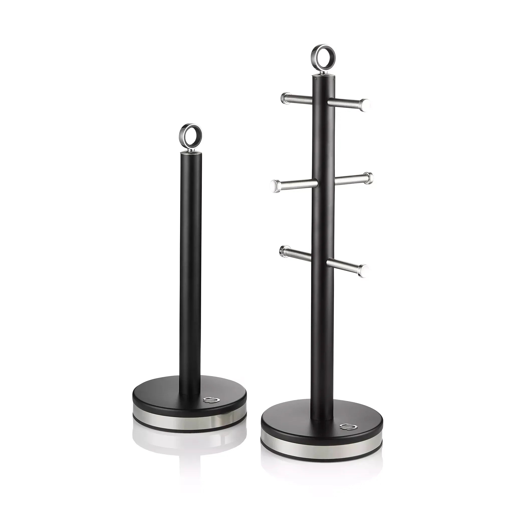 Swan Serenity Bread Bin, Canisters, Mug Tree & Towel Pole Set (Black)