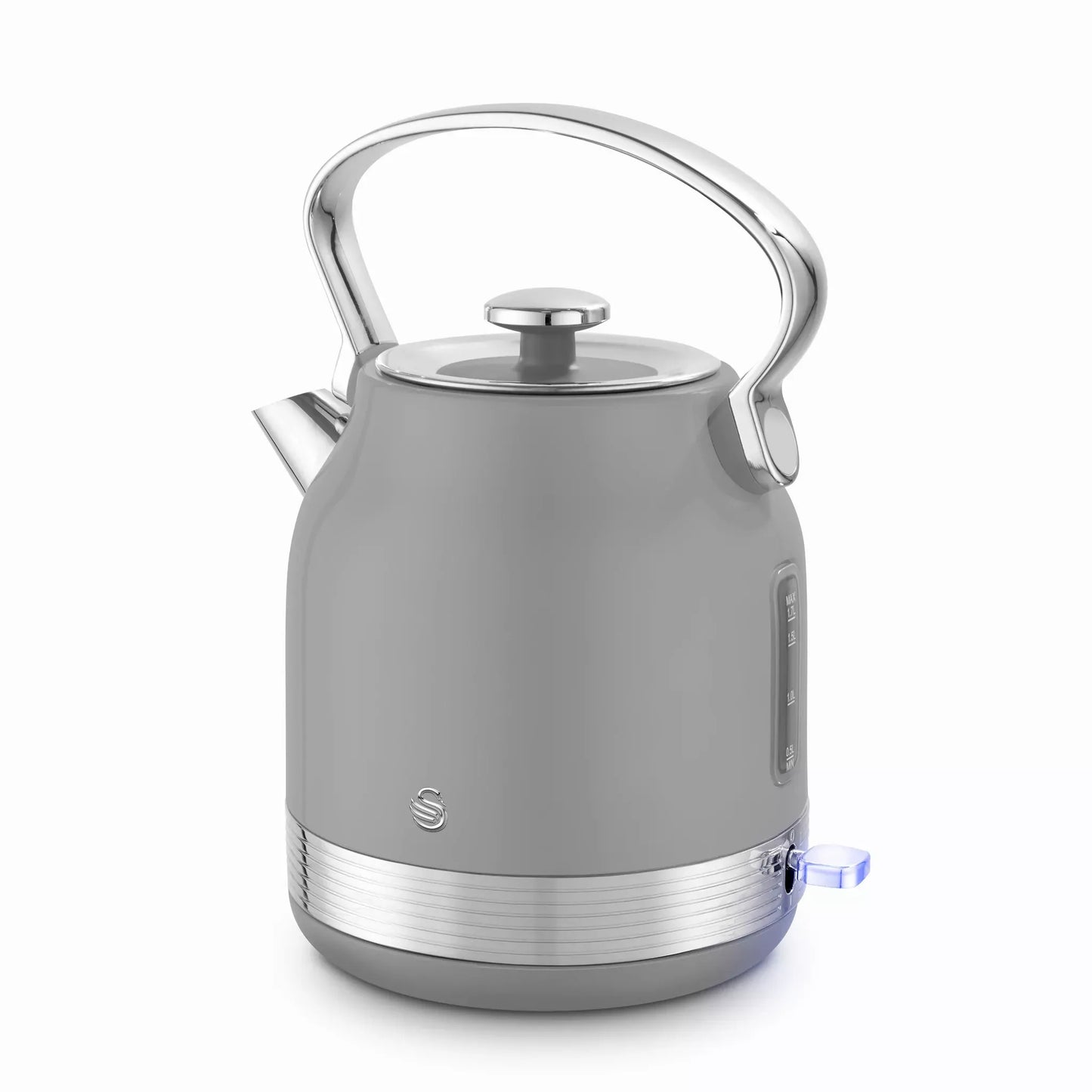 Swan Retro Pyramid Kettle, 4 Slice Toaster, Bread Bin, Canisters & Towel Pole Kitchen Set (Grey)