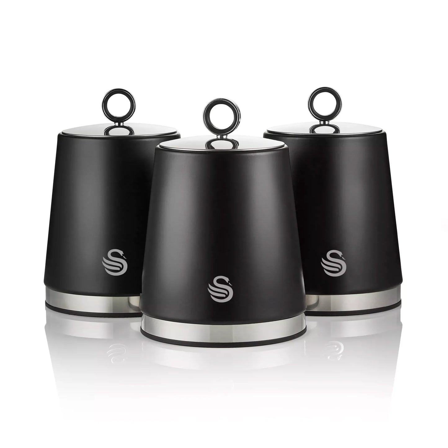 Swan Swan Serenity Kettle, 4 Slice Toaster, Bread Bin & Canisters Kitchen Set (Black)