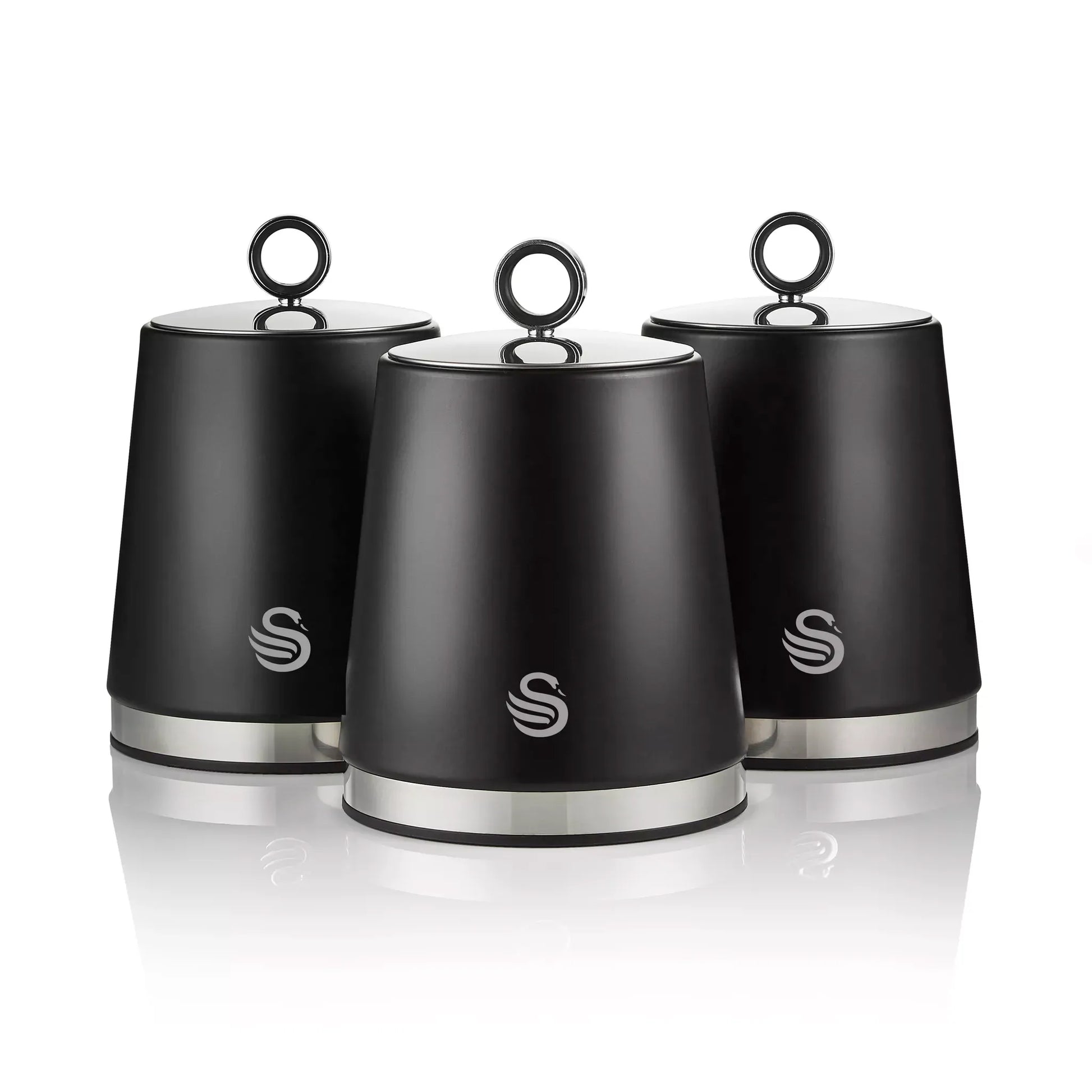 Swan Swan Serenity Kettle, 4 Slice Toaster, Bread Bin & Canisters Kitchen Set (Black)