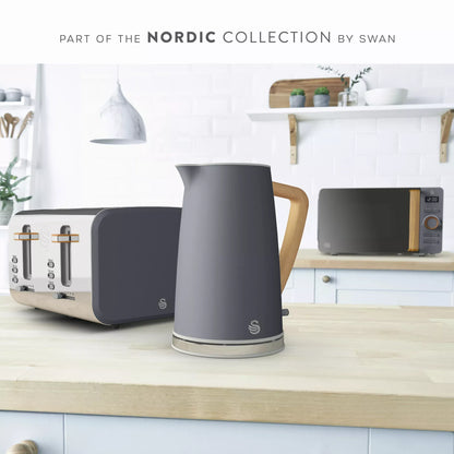 Swan Swan Nordic Kettle, 2 Slice Toaster, Bread Bin & Canisters Kitchen Set (Grey)