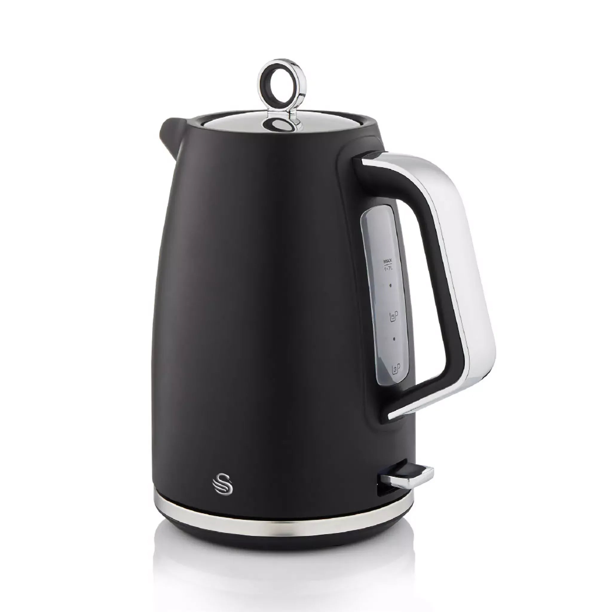 Swan Serenity Kettle, 4 Slice Toaster, Bread Bin, Canisters, Mug Tree & Towel Pole Set (Black)