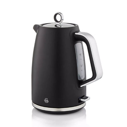 Swan Swan Serenity Kettle, 4 Slice Toaster, Bread Bin & Canisters Kitchen Set (Black)