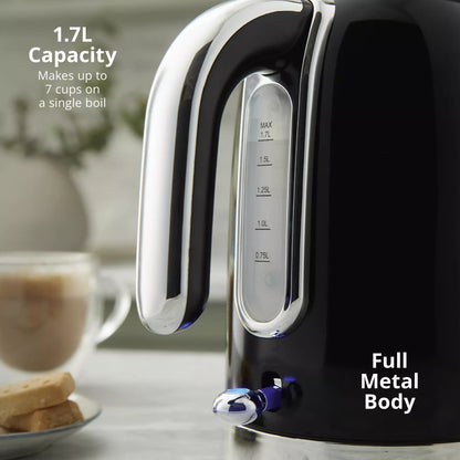 Swan Swan Solace Jug Kettle, 2 Slice Toaster, Bread Bin & Canisters Kitchen Set (Black)