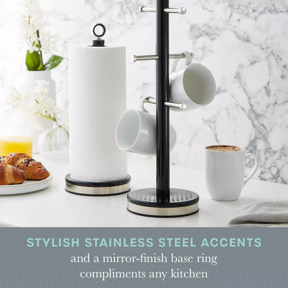 Swan Swan Elegance Bread Bin, Canisters, Mug Tree & Towel Pole Storage Set (Black)