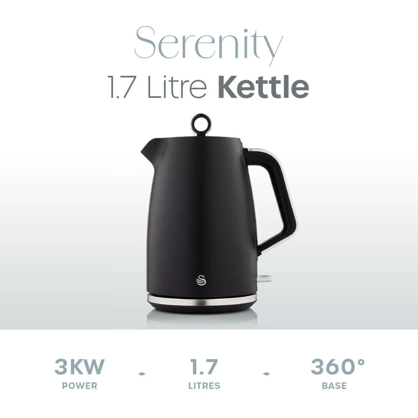 Swan Swan Serenity Kettle, 4 Slice Toaster, Bread Bin & Canisters Kitchen Set (Black)