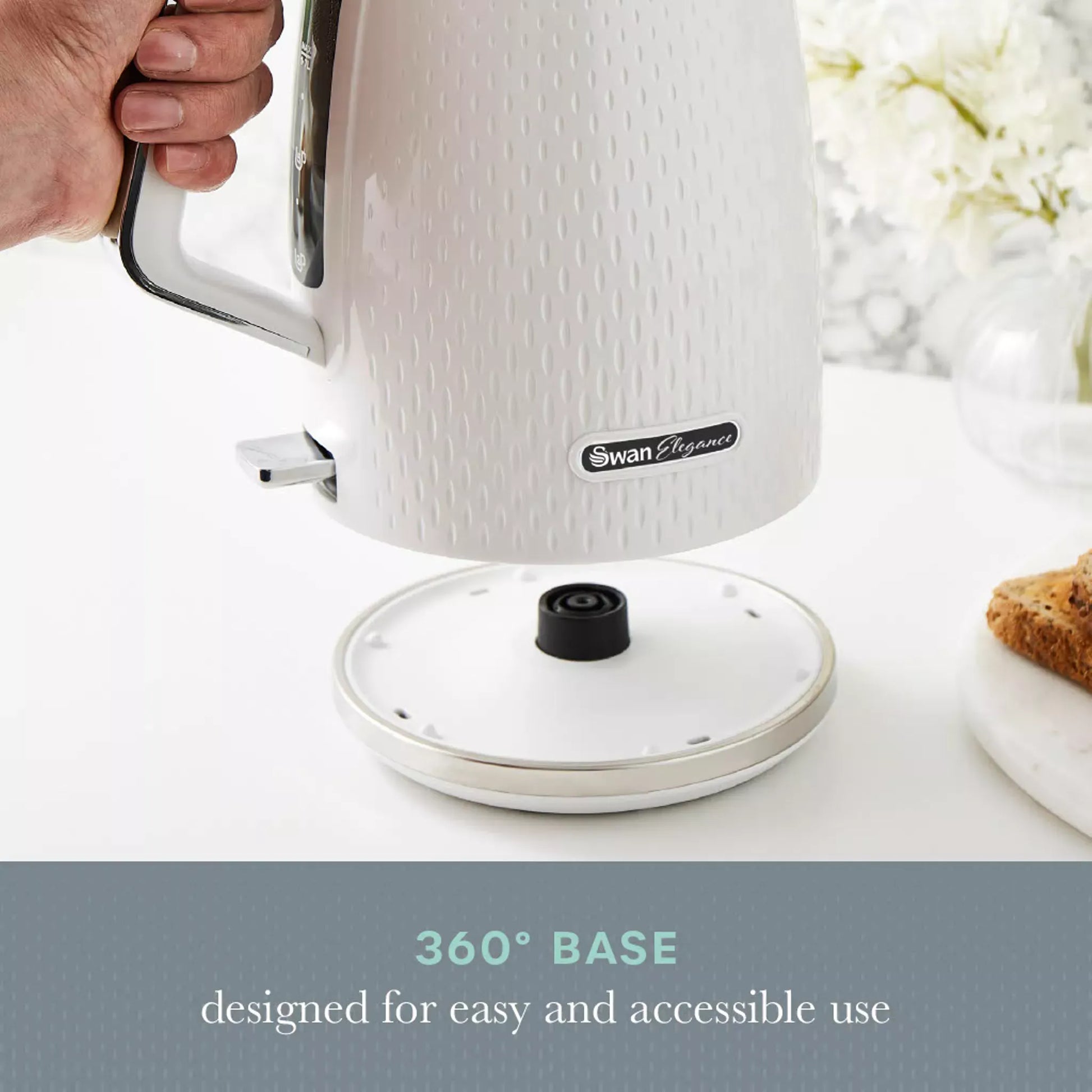 Swan Swan Elegance Kettle, 4 Slice Toaster, Bread Bin, Canisters, Towel Pole & Mug Tree Set (White)