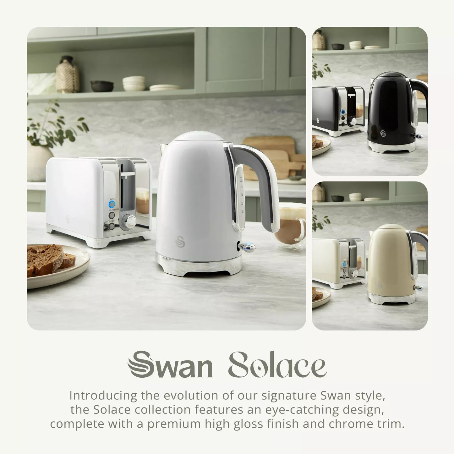 Swan Swan Solace Jug Kettle & 2 Slice Toaster Kitchen Set (White)