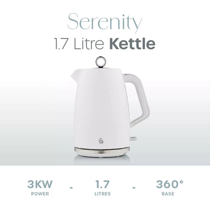 Swan Swan Serenity Kettle, 4 Slice Toaster, Bread Bin & Canisters Kitchen Set (White)