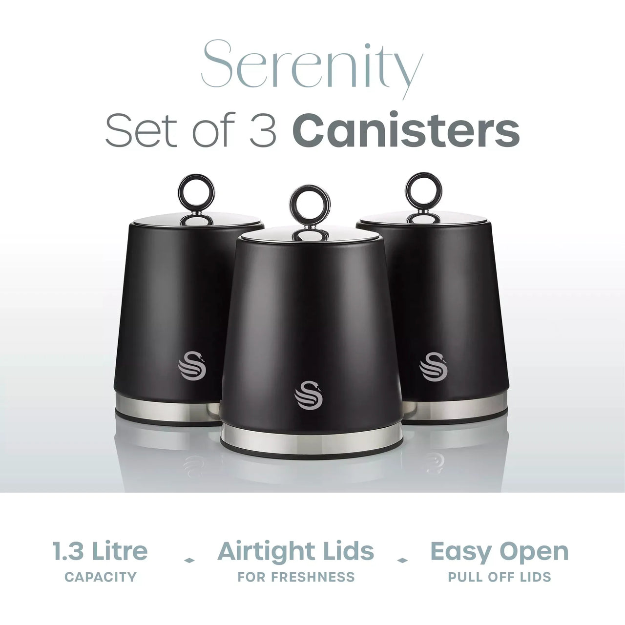 Swan Serenity Bread Bin, Canisters, Mug Tree & Towel Pole Set (Black)