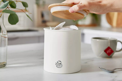 Swan Swan Nordic Kettle, 2 Slice Toaster, Bread Bin & Canisters Kitchen Set (Cotton White)