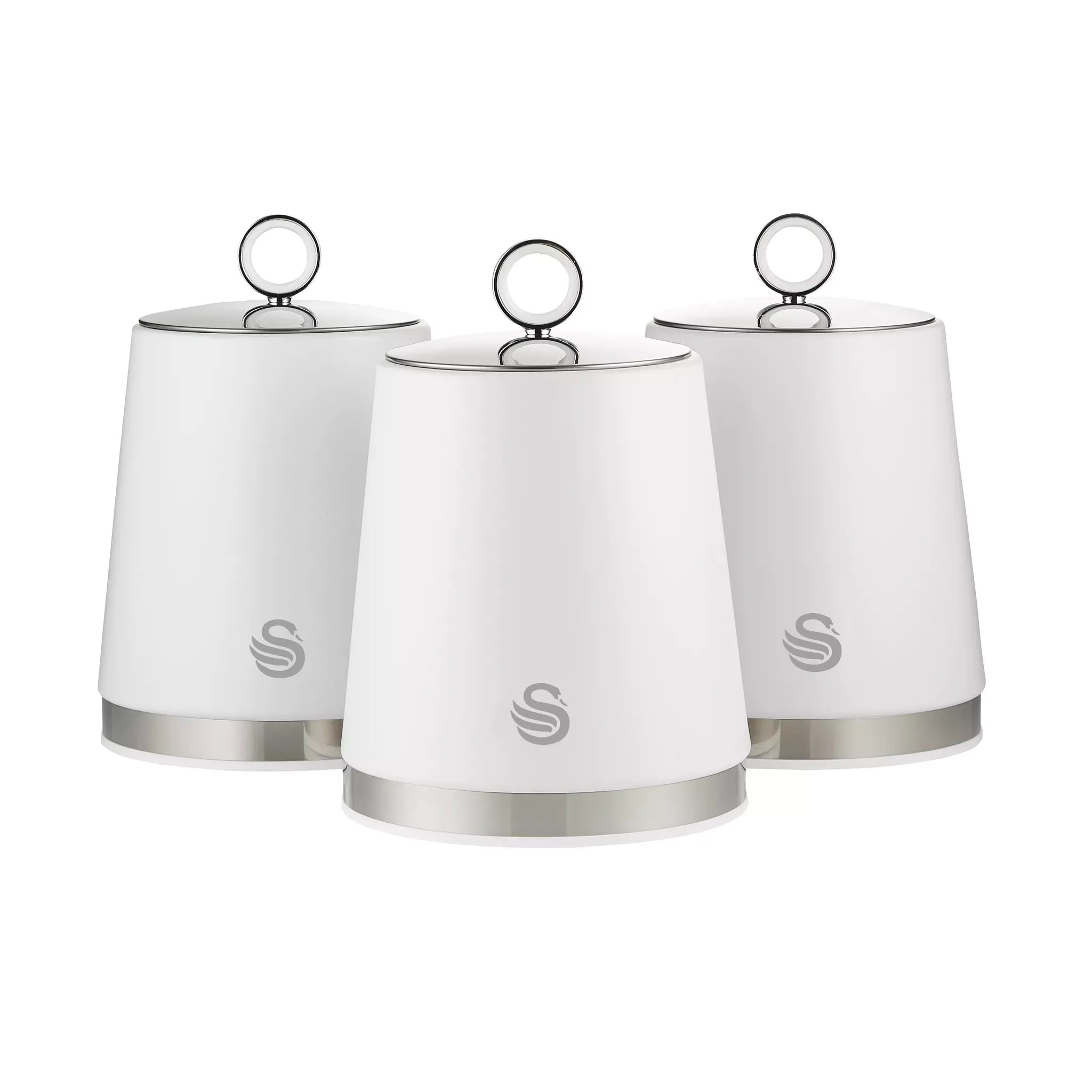 Swan Serenity Kettle, 4 Slice Toaster, Bread Bin, Canisters, Mug Tree & Towel Pole Set (White)