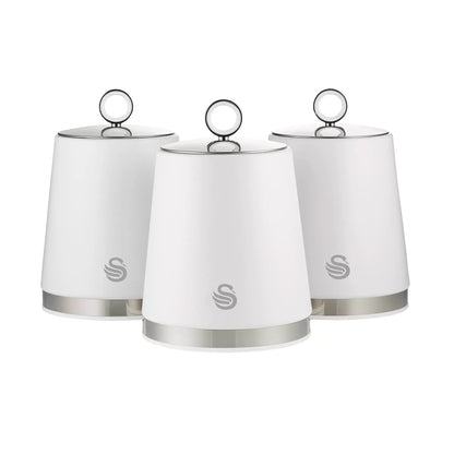 Swan Swan Serenity Kettle, 4 Slice Toaster, Bread Bin & Canisters Kitchen Set (White)