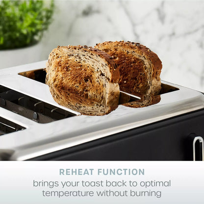 Swan Swan Serenity Kettle, 4 Slice Toaster, Bread Bin & Canisters Kitchen Set (Black)